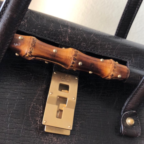 Gucci Crocodile Embossed Leather Bamboo Bullet - Picture 2 of 5